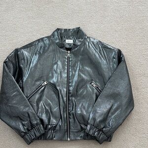 Shiny Black Bomber Jacket